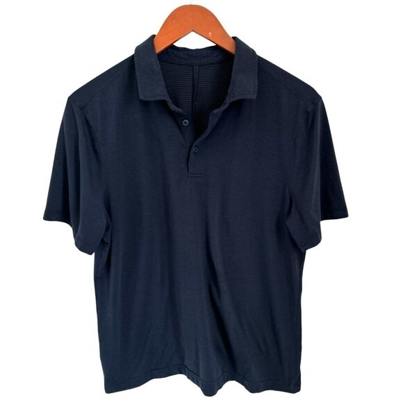 Lululemon Mens Navy Blue Polo Shirt Short Sleeve Lightweight Button-Up Collar - Picture 2 of 7